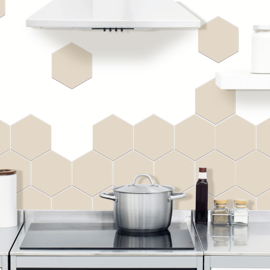 Vareprøve: Hexagon beige selvklebende veggflis