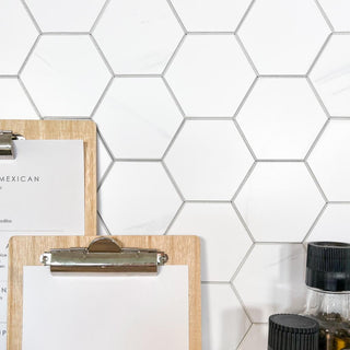 Vareprøve: Stein Hexagon marmor selvklebende veggfliser