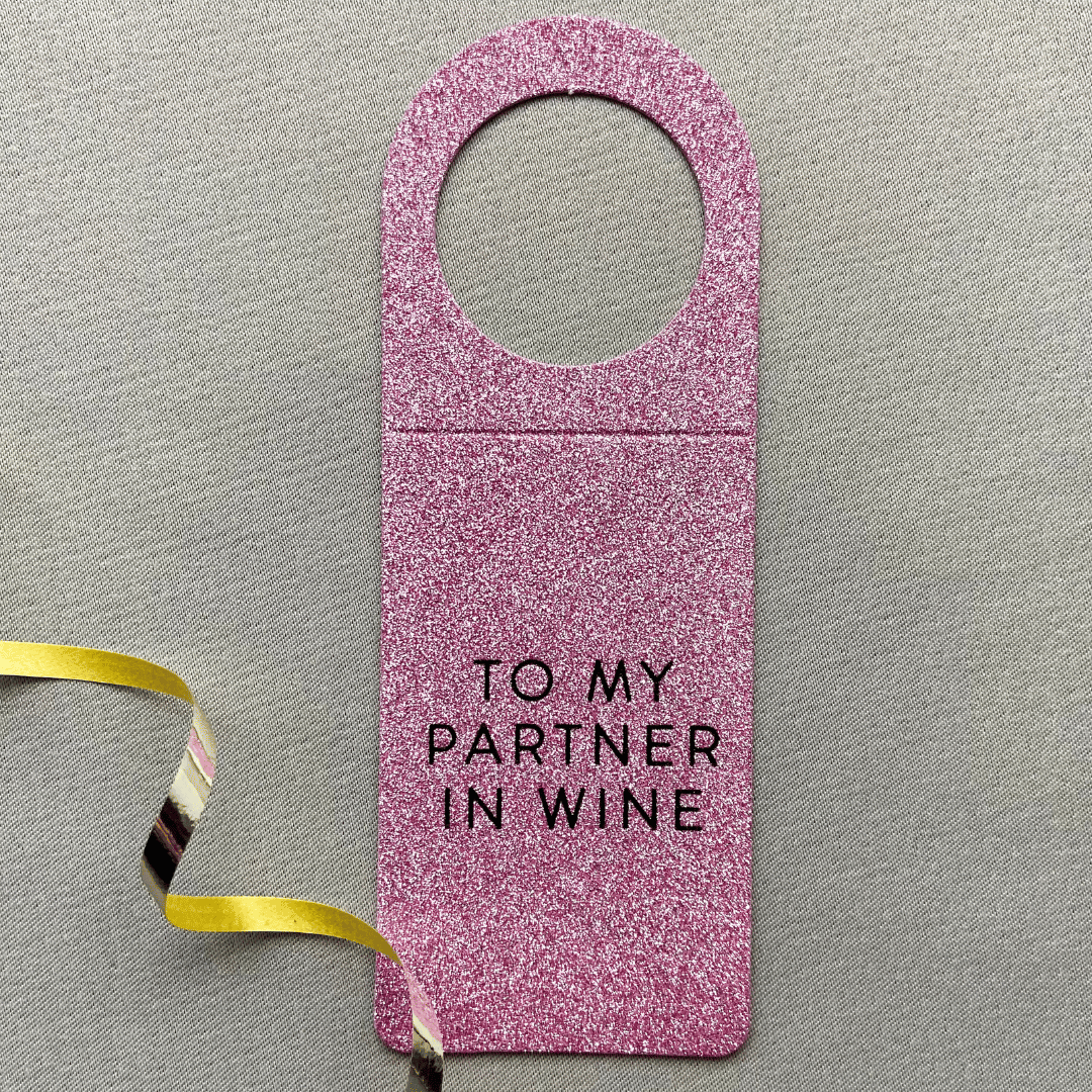 Flaskekort "To my partner", rosa/glitter