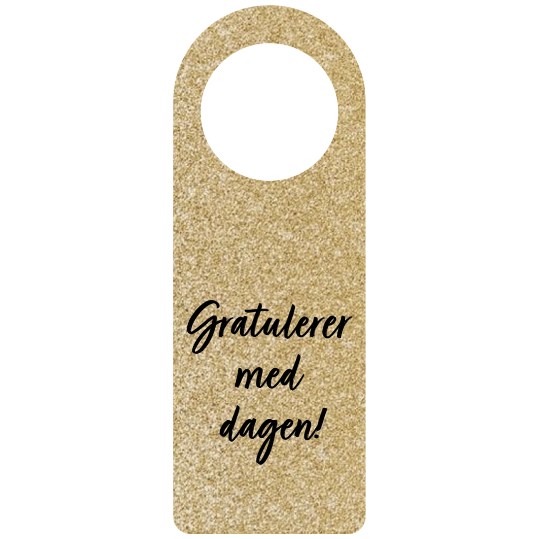 Flaskekort "Gratulerer", gull/glitter