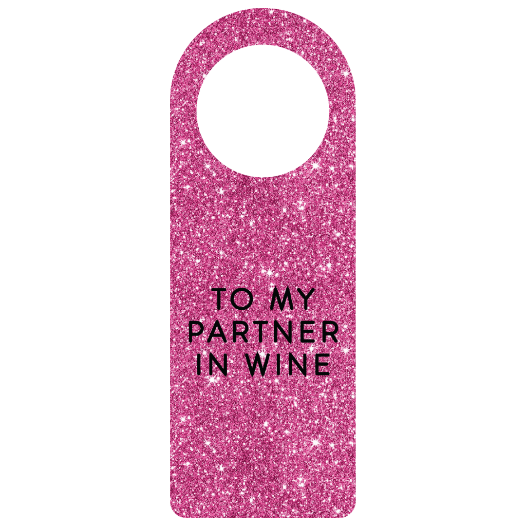 Flaskekort "To my partner", rosa/glitter
